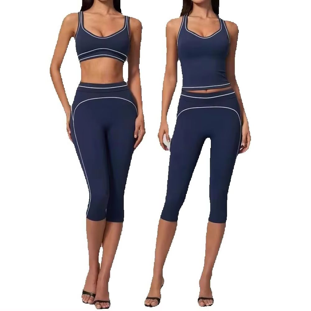 Pilates Yoga Classes - Women Contrast Stitch Racerback 2 Piece