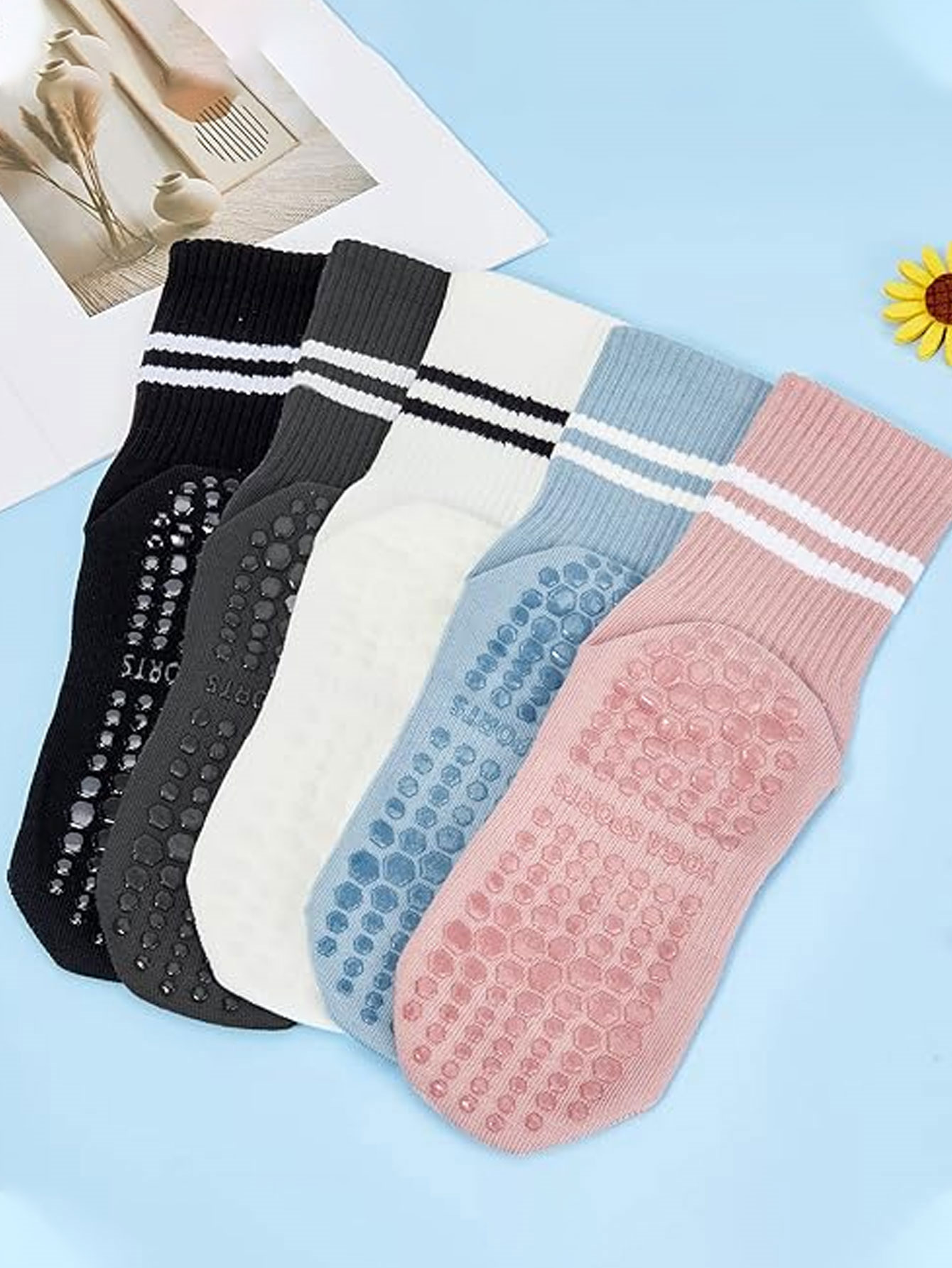 3 Pairs of Yoga Socks, Non-Sli - Pilates Yoga Grip Socks 评论和价格
