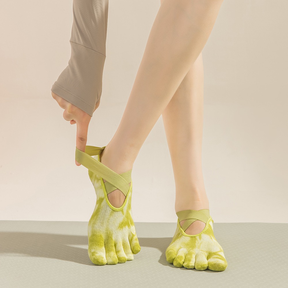 Women's Tie-Dye Five-Finger Gr - Pilates Yoga Grip Socks 评论和价格