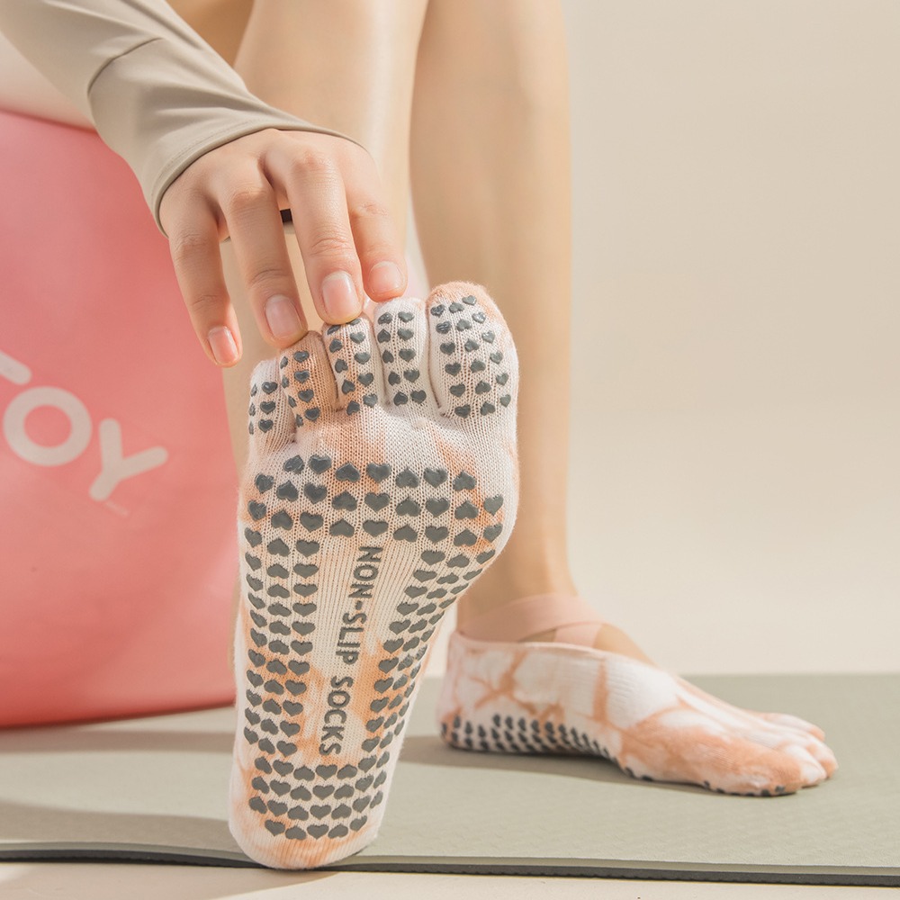 Women's Tie-Dye Five-Finger Gr - Pilates Yoga Grip Socks 评论和价格